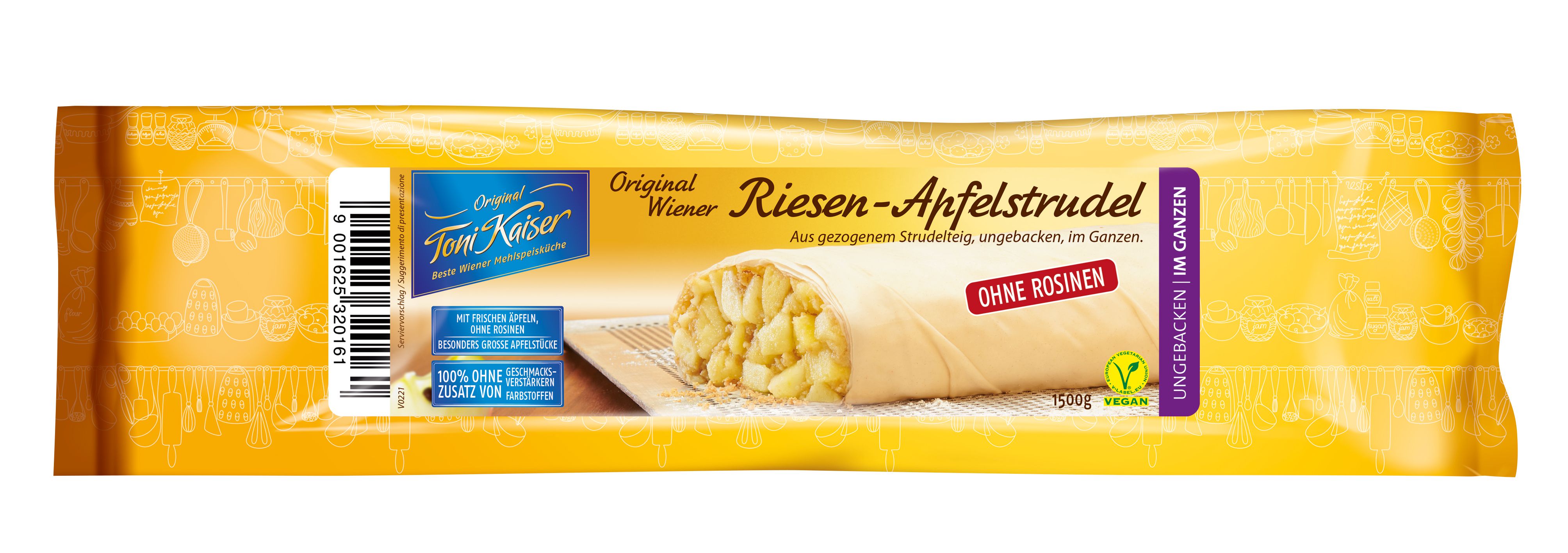 Riesen-Apfelstrudel ungebacken ohne Rosinen 5x1,5 kg